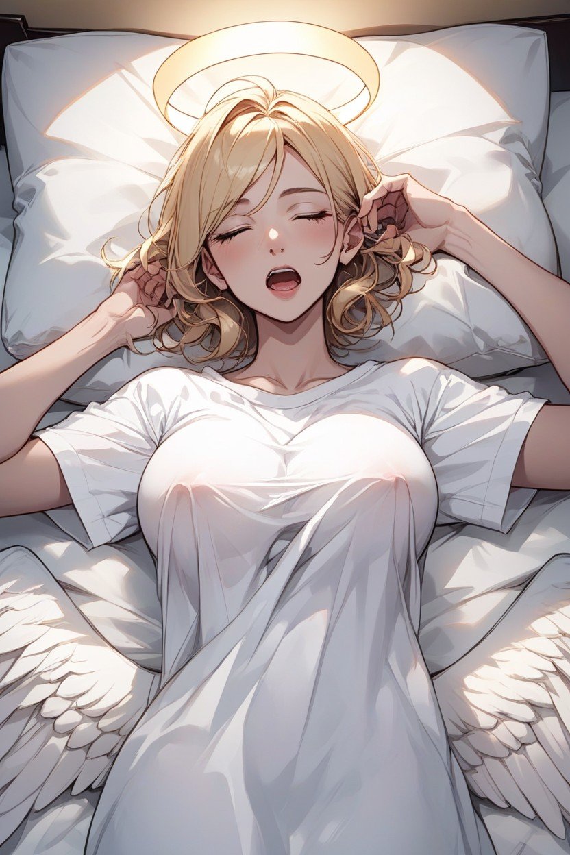 Loose Slightly Transparent White T Shirt, Lovely, Pechos PequeñosPorno AI Hentai