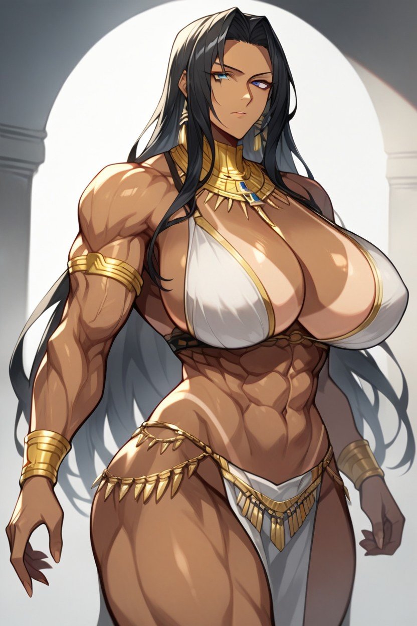 Dark Blue Eyes, Huge Breasts, Muscular BuildAI 포르노