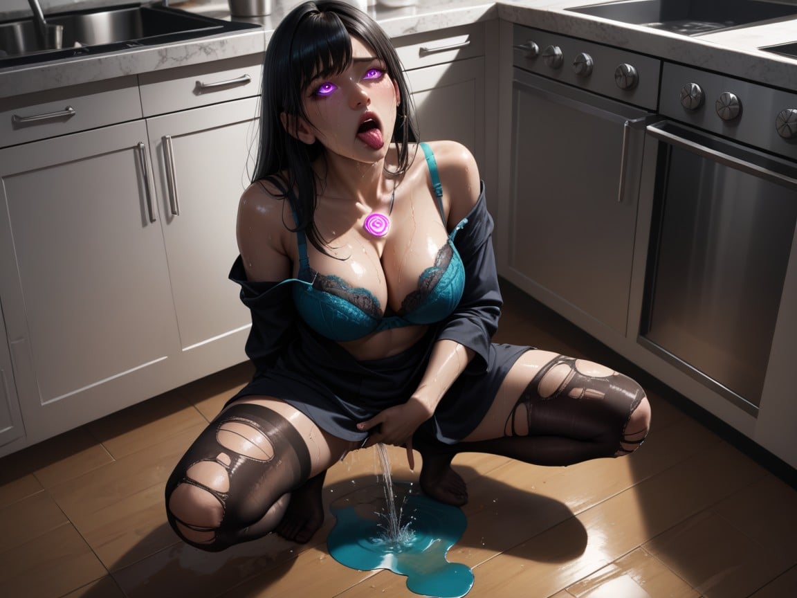 Kitchen Floor, Bangs, Squatting Hentai AI Porn