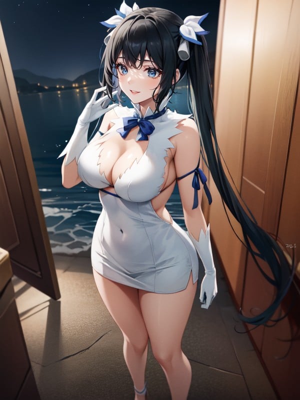 A Pair Of White Gloves, Night, One Tied Under Her Breasts Around Her ArmsPorno AI Hentai