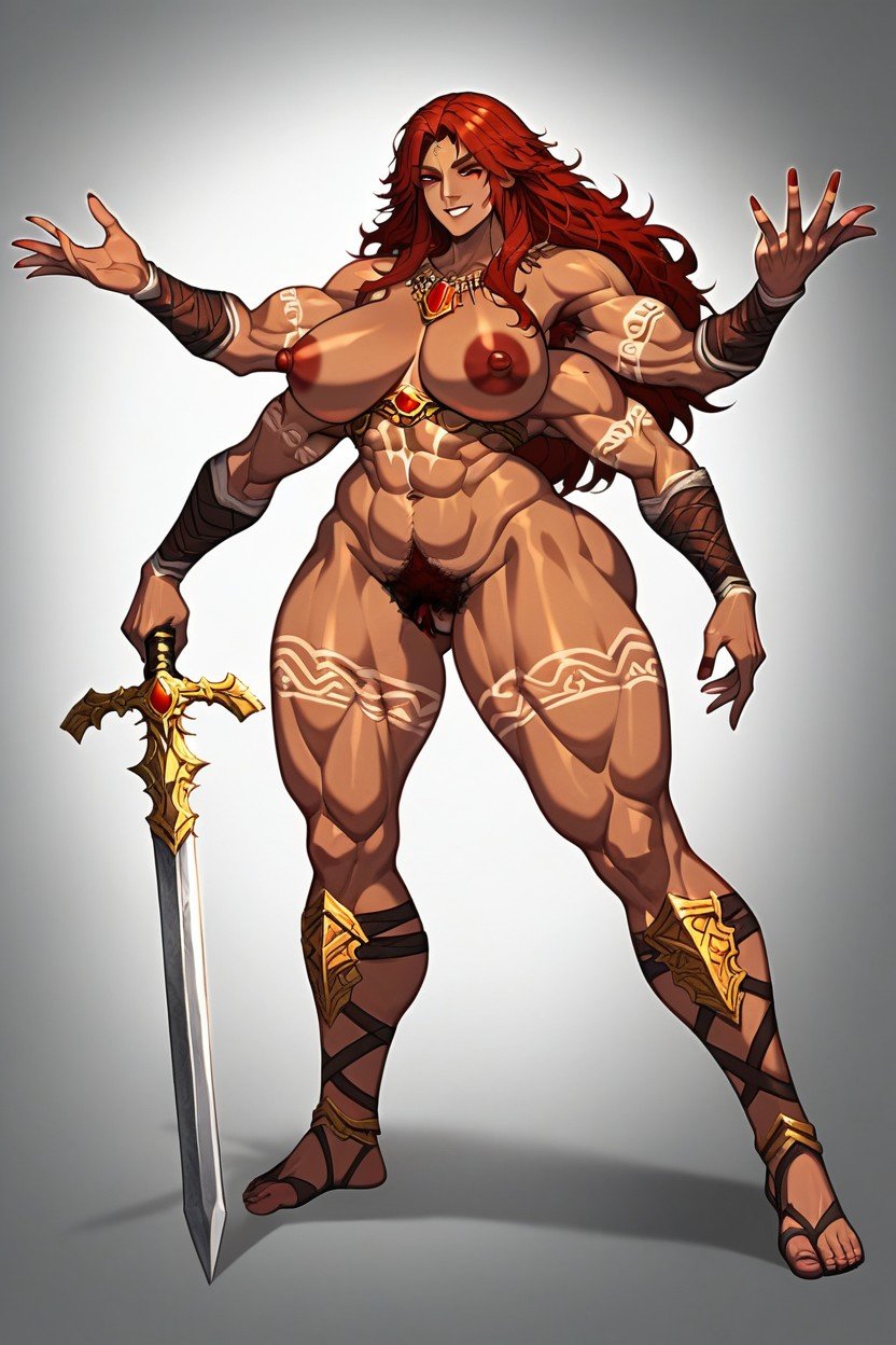 Illustration Of A Fighting Anime Character, Golden Accessories, Thick BodyファーリーAIポルノ