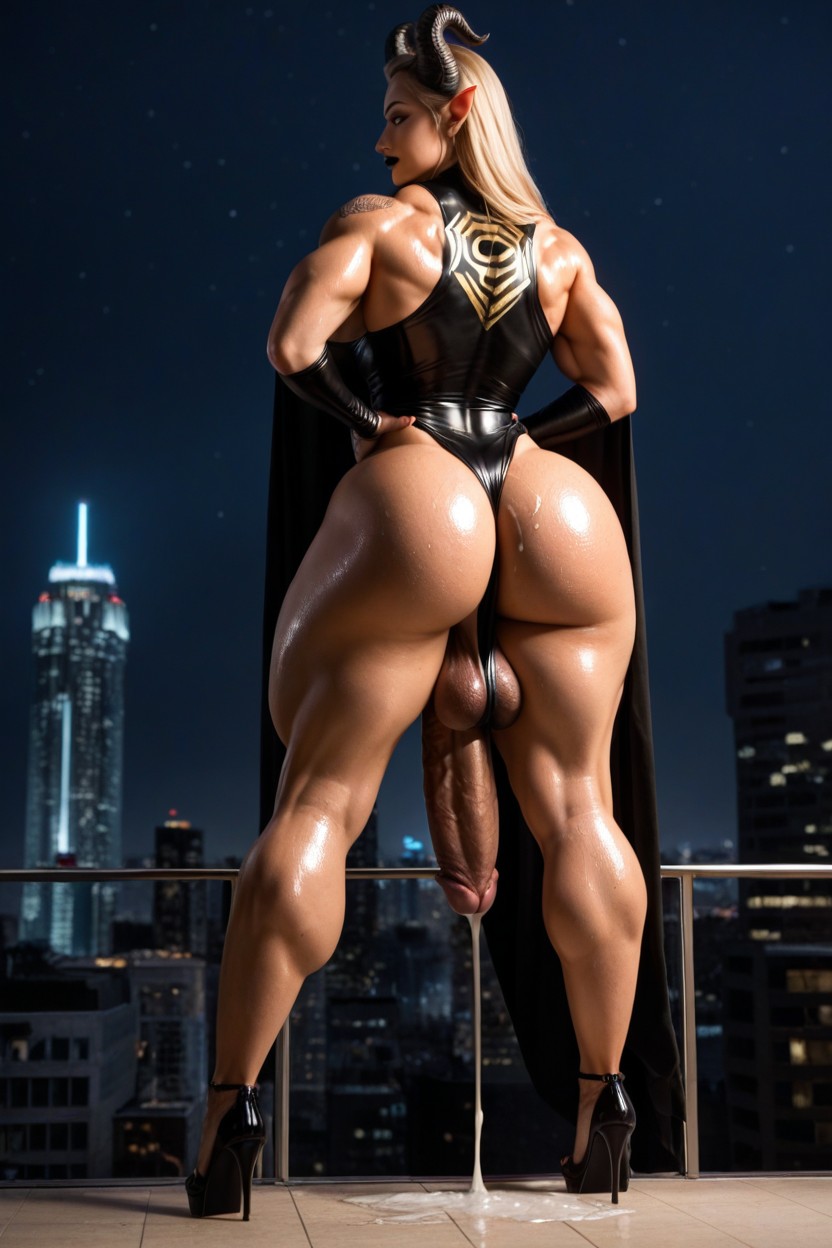 Tattoo, Gigantic Flaccid Black Cock, Ultra Muscular Shemale AI Porn