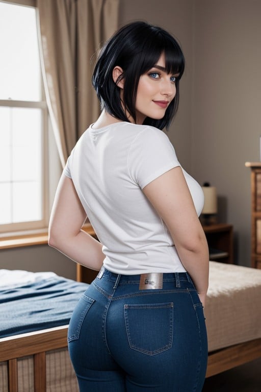 Olhos Azuis, Ass, Jeans Pornografia de IA