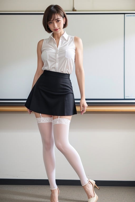 全身, White Blouse, White Stockings With Garter BeltAI兽人黄片