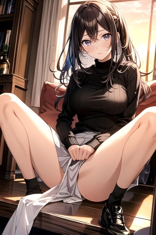 Virgin Sweater, Hard Light, Sitting Down Legs Spread Hentai AI Porn