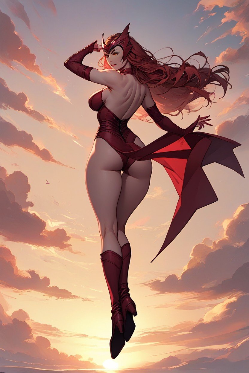 Scarlet Witch From Marvel, 普通のお尻, Scarlet HairヘンタイAIポルノ