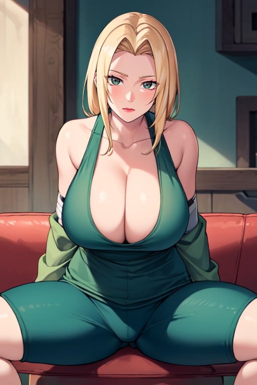 Sentada Con Las Piernas Abiertas, Tsunade (naruto), Camiseta De TirantesPorno AI Hentai