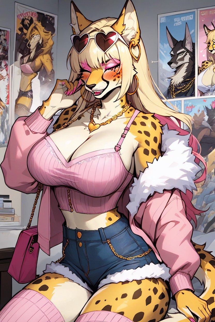 Bra, Fur Trimmed Sporty Shorts, Fur Trimmed Thigh High Socks Furry AI Porn