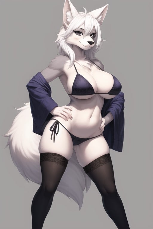 Hands On Hips, Full Body, Wolf Furry AI Porn