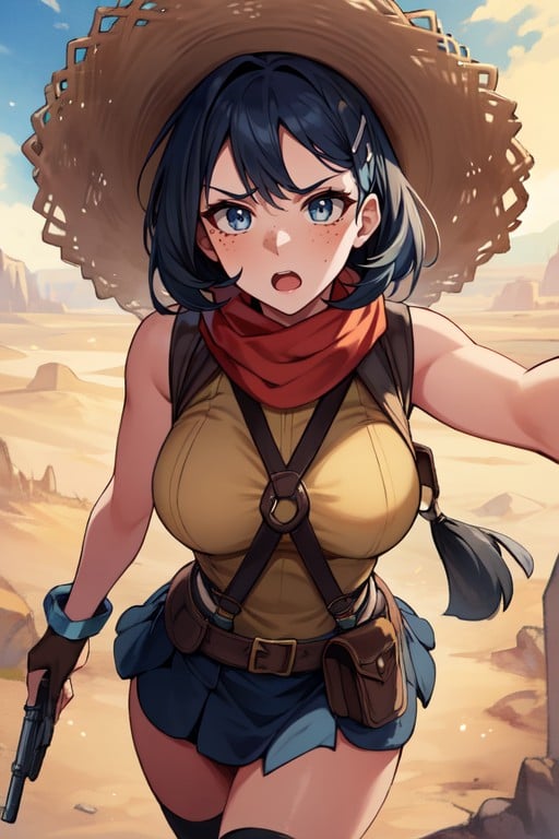 Fingerless Gloves, Close-up Of An Intimidating Wild West Bounty Hunter Traversing An Arid Mesa Desert Plateau, 세부정보 추가AI 포르노