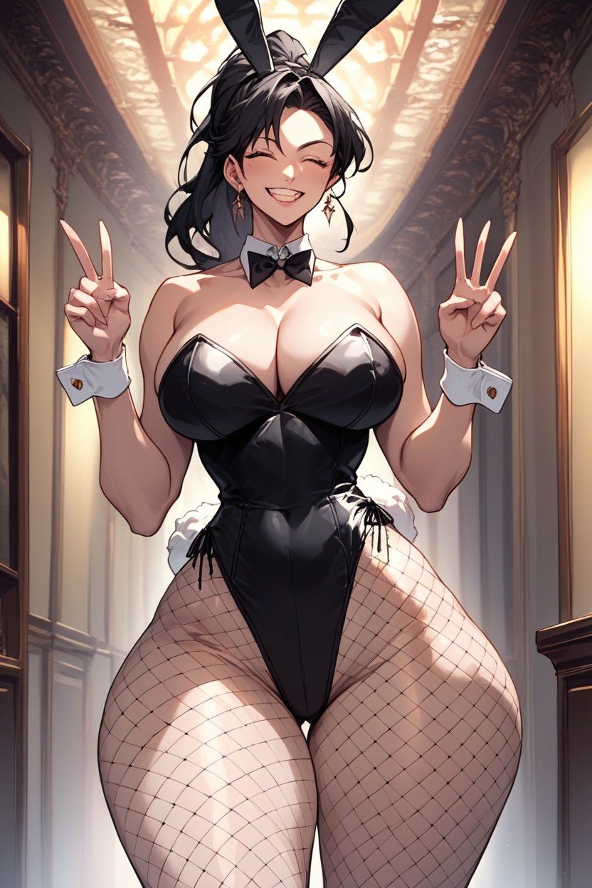 Bunny Costume With Fishnets, Waist, Winking AI Porn