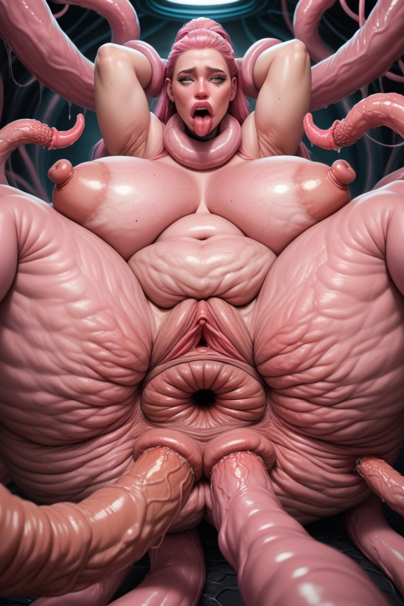 Huge Lips; Enormous Lips, Pink Tentacle Around Wrists, Enormously Fat BellyPorno IA