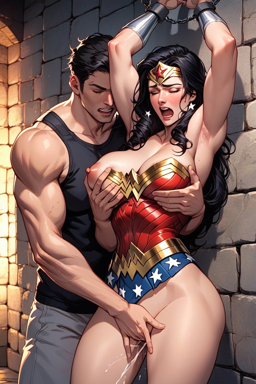 One Hand Is Fingering Her Pussy Rough, Wonder Woman, Standing AI Porn