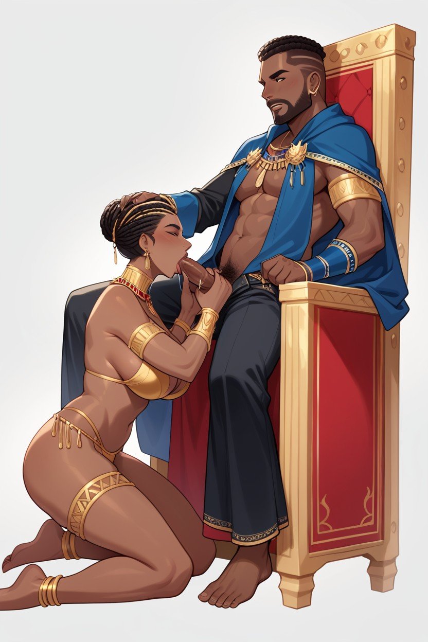 Gayeuropean Man Licking African American Cockafrican-american Man Sitting On A Gold Throne, 羅馬袍, 全身AI黃片