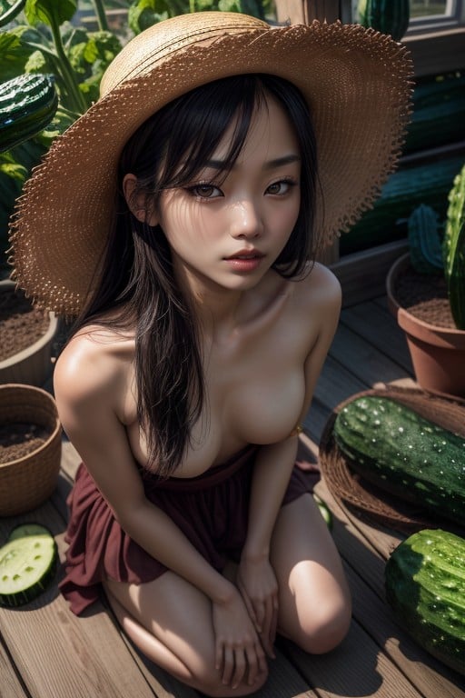 Long Hair, Beautiful Slender Korean Woman, Sweaty Pornografia de IA