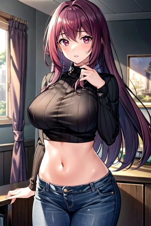 Jeans, Navel Exposed, Sweater Hentai AI Porn