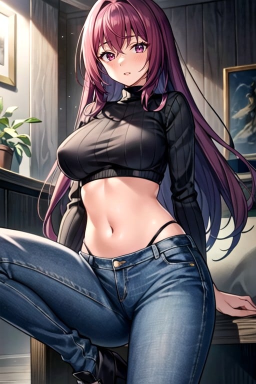 Crop Top, Thick Lines, Navel Exposed Hentai AI Porn