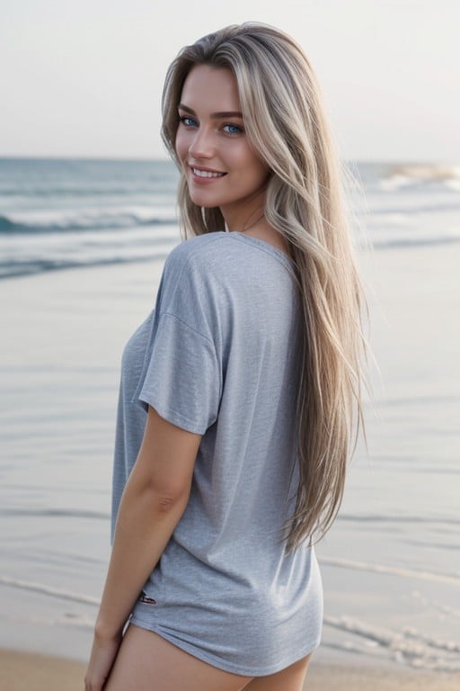 Oversized T-shirt, Rear View, Yeux BleusPorno IA transsexuelle