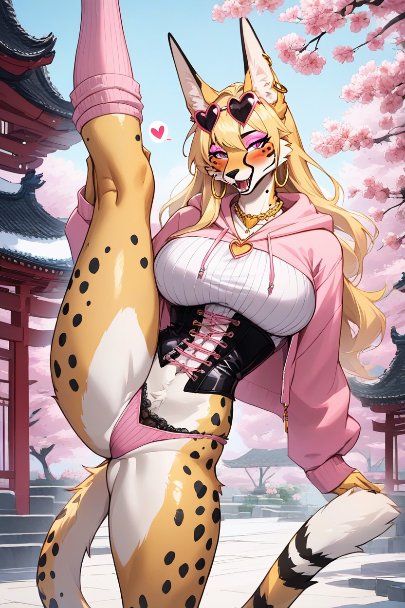 Full Back Ribbed Panties, Jackal Ears, Black Lace Bra Sticking Out Furry AI Porn