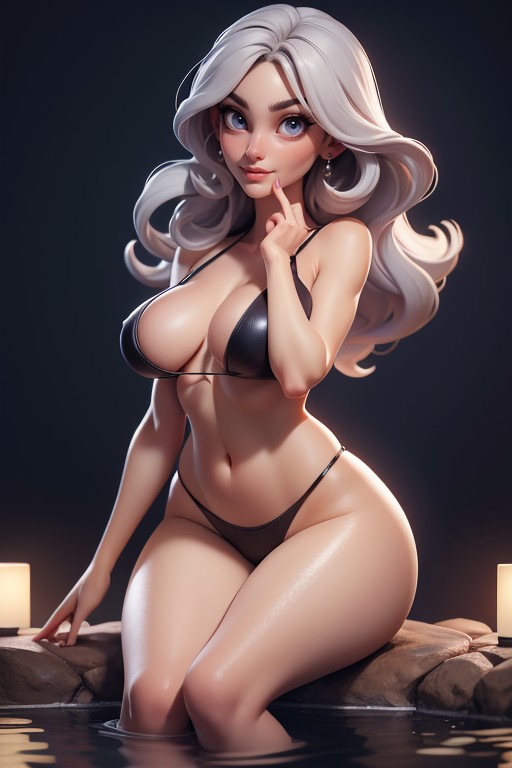Slightly Plump Body Woman, Night, Large Hanging Breasts Hentai AI Porn