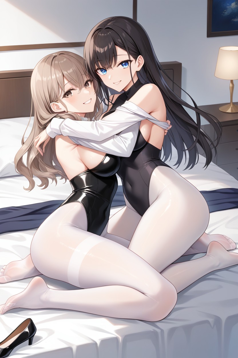 Rolling On The Bed, Pale Brown Hair, Pale Skin Hentai AI Porn