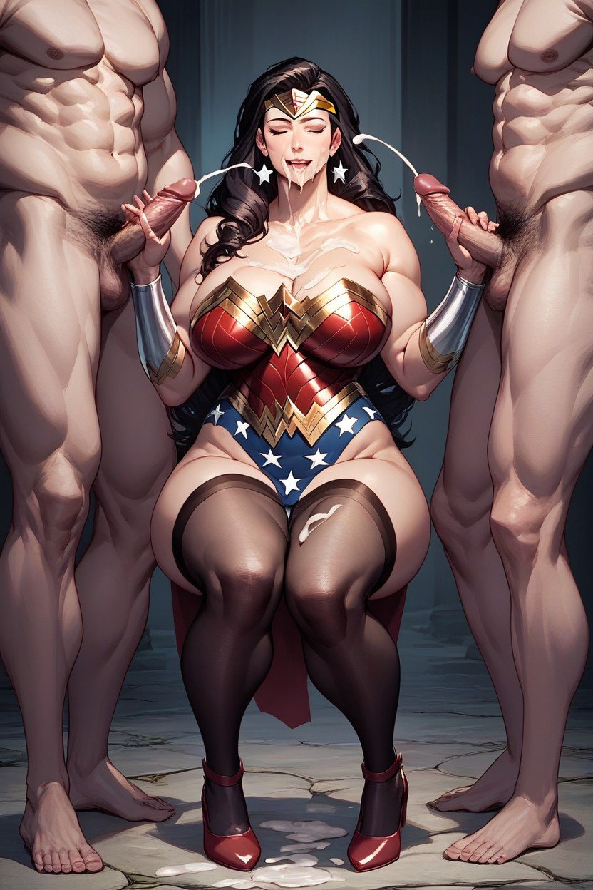 She, Wonder Woman Was Hypnotized Doing Handjob For A Monster And Cum Shot On Her Face, Gordo Pornografia de IA