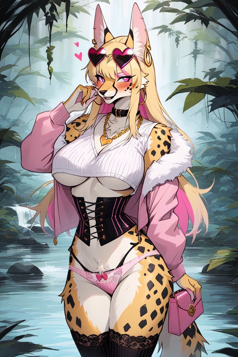 Hot Pink Clothing, Holding Pink Purse With Gold Chain, Pink Purse With Gold ChainPorno AI Furry