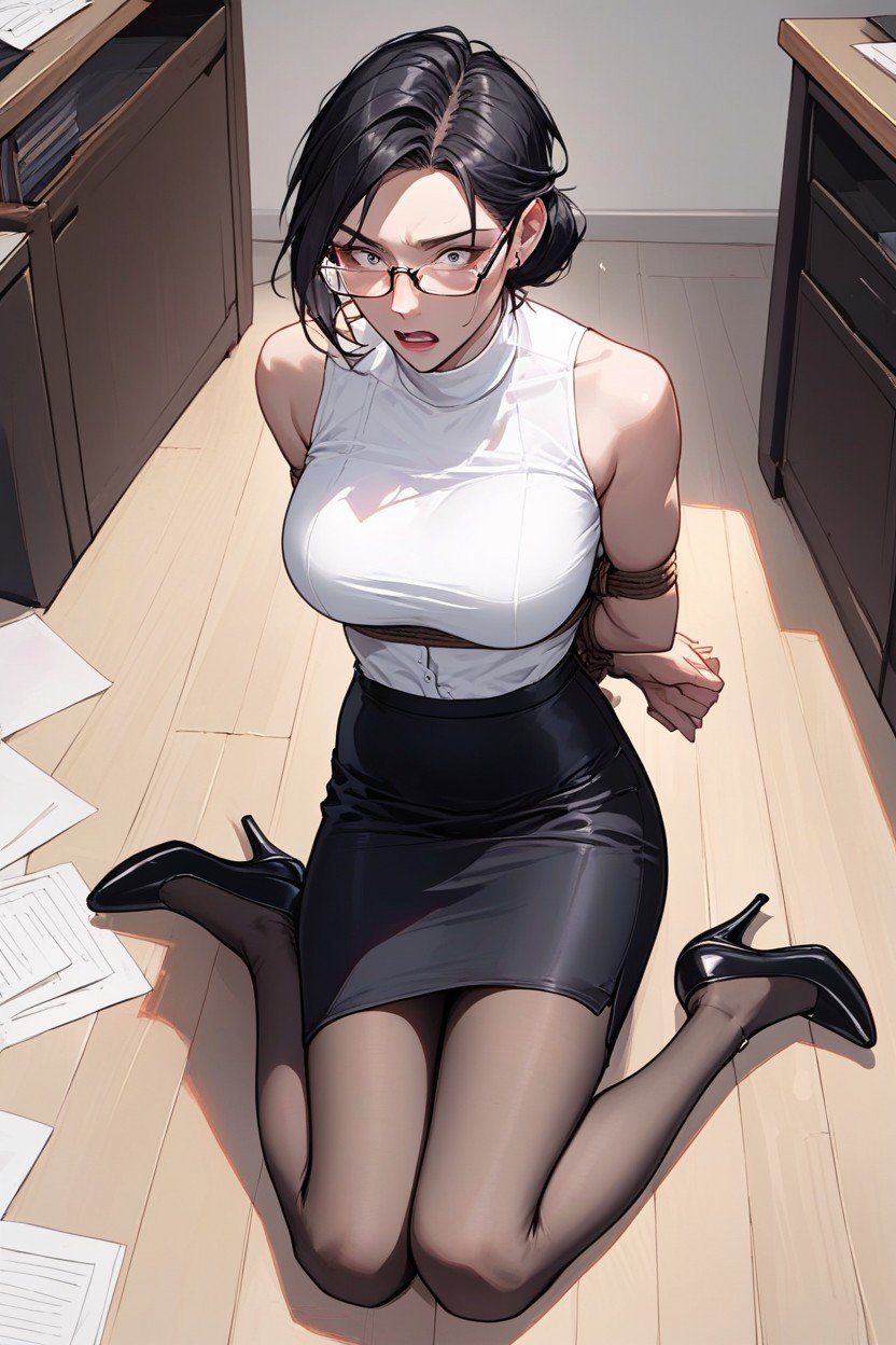 Tight Fitting Conservative Clothes, Office, ショックを受けたファーリーAIポルノ