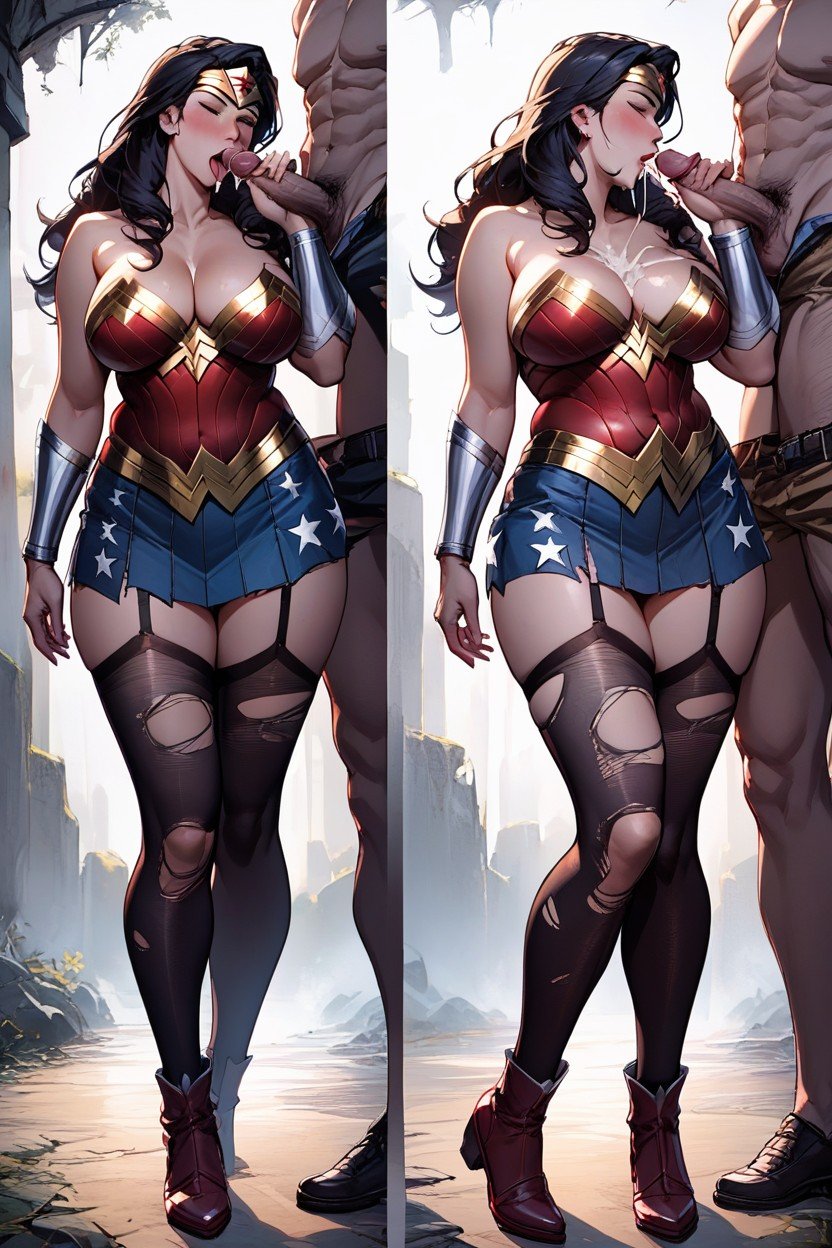 Wonder Woman Was Hypnotized Doing Handjob And Kissing For A Monster And Cum Shot On Her Face, Backlit, Thick AI Porn