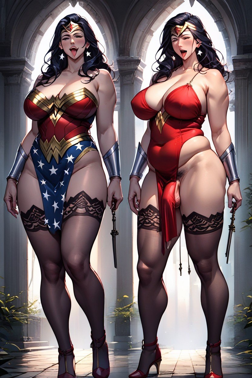 Wonder Woman Is A Futanari And Hide Her Cock Under Her Suit When Fighting Monster, Múltiples Vistas, NochePorno AI Furry