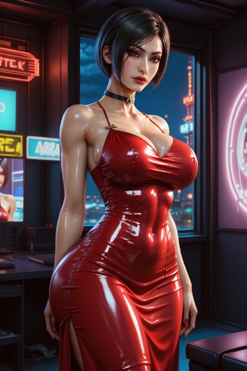 Neon Lights, Massive Ass, Beautiful Detailed Face AI Porn