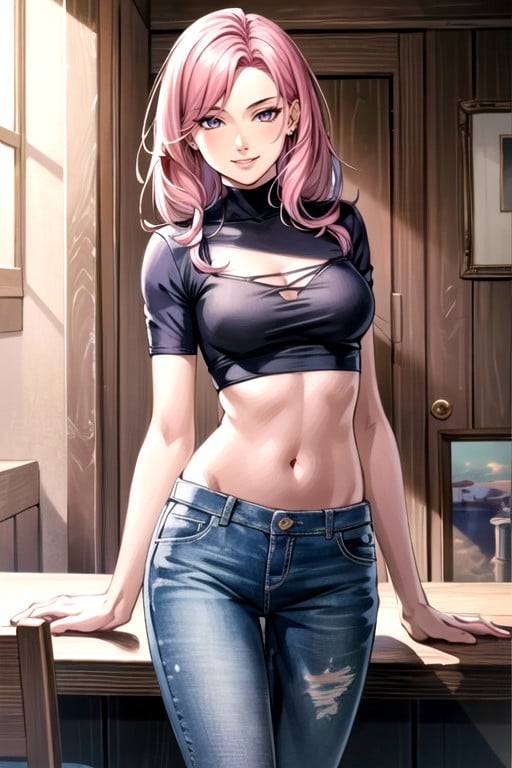 Seductive Smile, Crop Top, 20s AI Porn