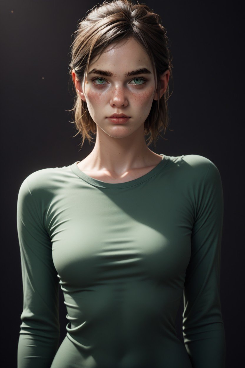 Miniskirt, Dark Background, Green TshirtPorno AI