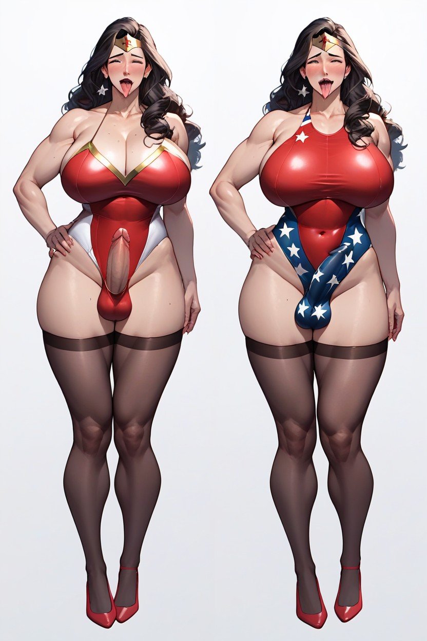 Wonder Woman Is A Futanari And Her Cock Is Under Her Tight Swim Suit, Black Stockings, AhegaoPorno AI