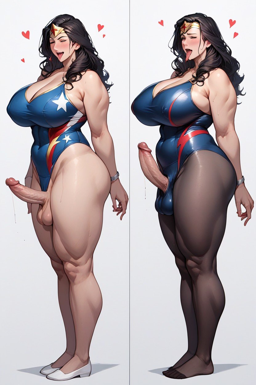 Black Stockings, Wonder Woman Is A Futanari And Her Cock Is Under Her Tight Swim Suit, JapaneseAI 포르노