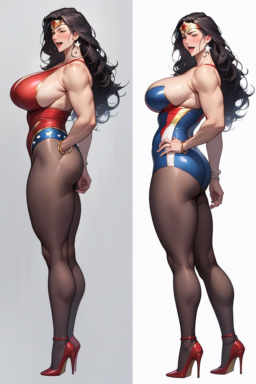 Wonder Woman Is A Futanari And Her Cock Is Under Her Tight Swim Suit, High Heels, AhegaoPorno IA