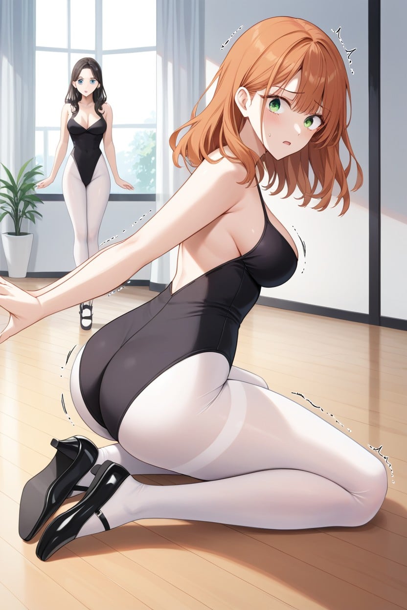 Breasts Growing Expanding, Grabbing Holding Sides In Pain, Opaque White Pantyhose Hentai AI Porn