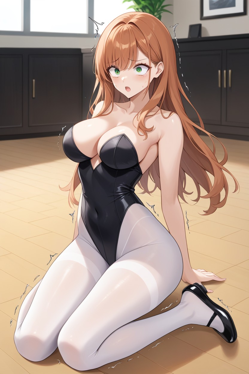 Long Sleeve Black Leotard, Kneeling, Hotel Room Hentai AI Porn