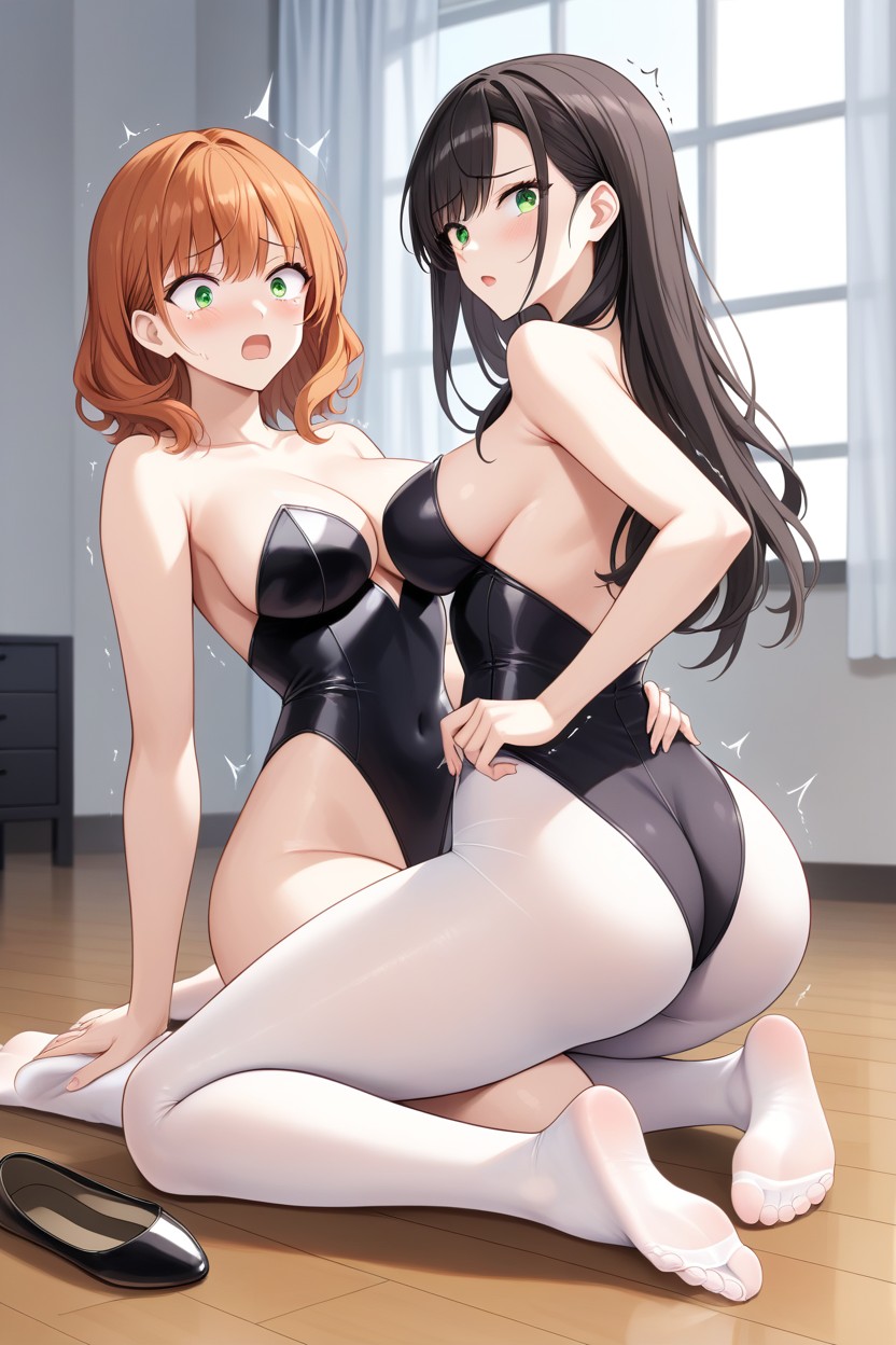 Long Sleeve Black Leotard, Black Ballet Slippers, Black Hair Hentai AI Porn
