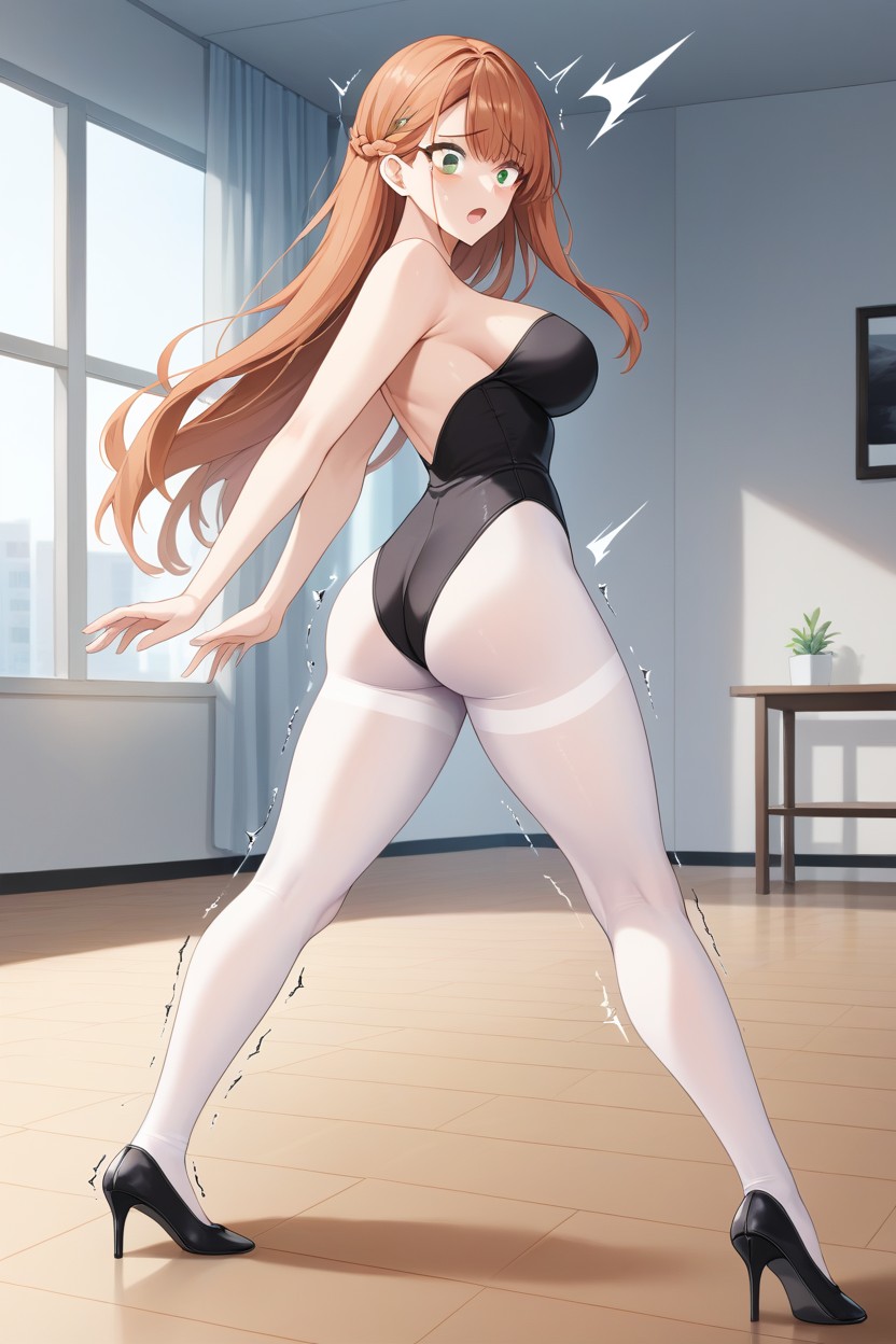 Black Hair, Show Soles Opaque White Pantyhose Feet, Opaque White Pantyhose Hentai AI Porn