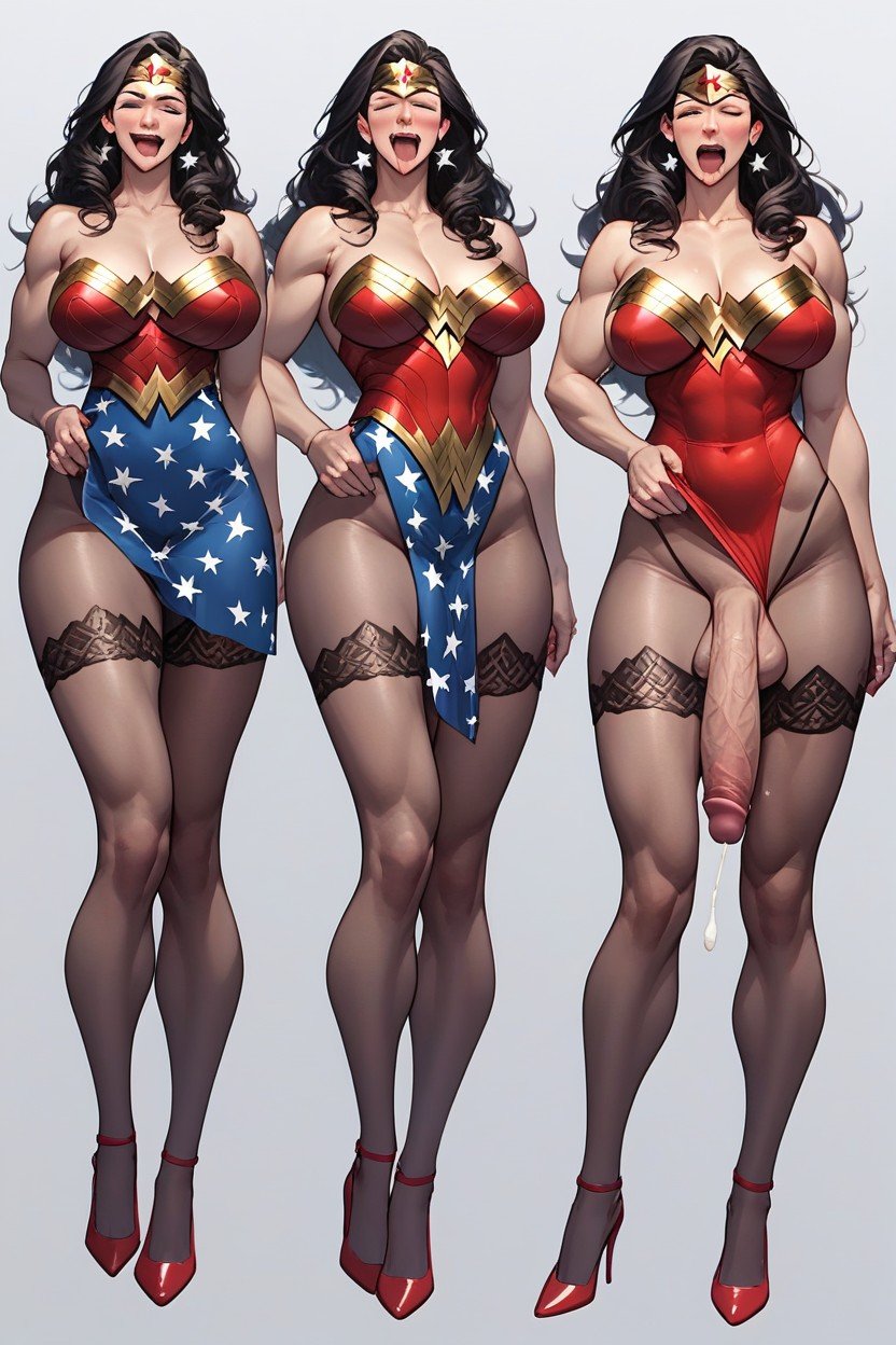 Wonder Woman Is A Futanari And Her Cock Is Under Her Tight Suit, High Heels, Оргазм ИИ порно