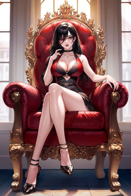 Sitting On Throne, 둥근 가슴, Red Leather HarnessAI 포르노