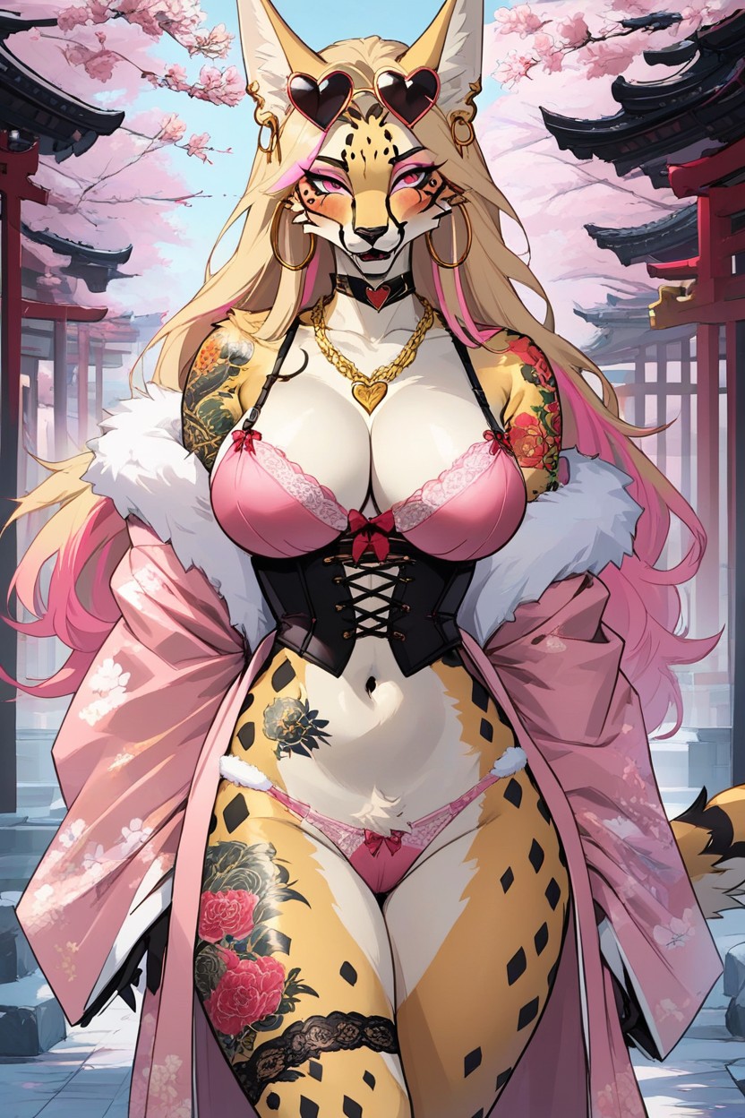 Large Fluffy Chest Tuff, Top Raised Pulled Up, Blonde Fluffy Fur Furry AI Porn