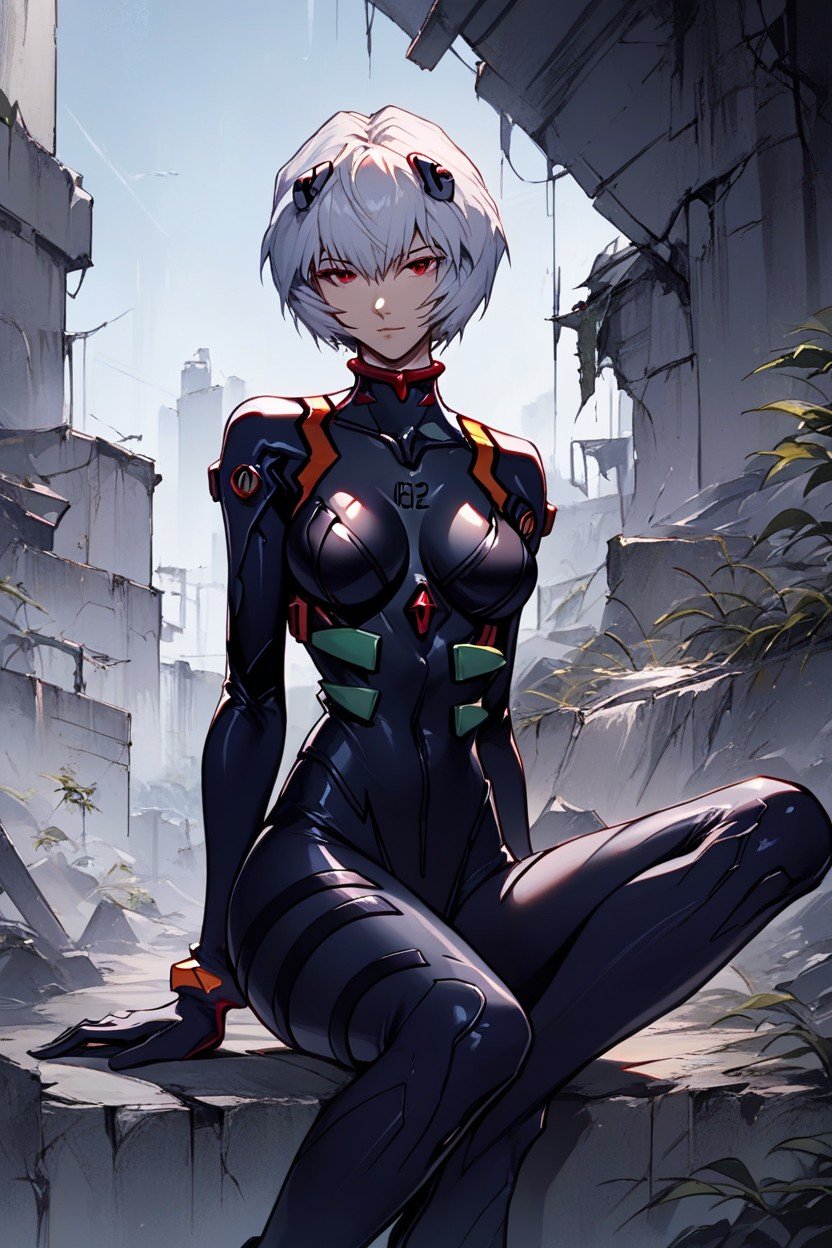 Natural Breasts, Sitting Cross-legged, Evangelion Anima AI Porn