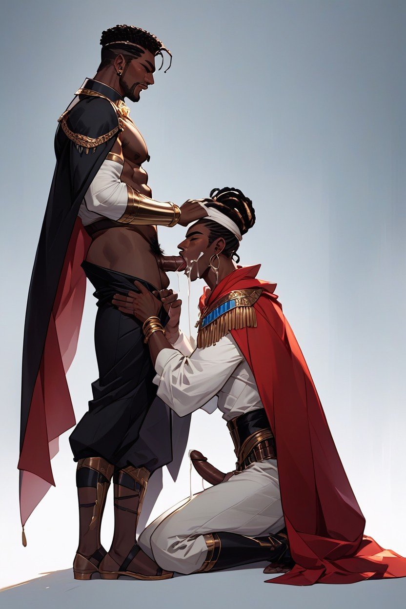 Gaywhite Manwhite Man Licking African American Dickafrican American Mancumshotafrican-american Man Sitting On A Gold Thronewhite Man Getting Blowjob, フェラチオ (第三者視点), 2人ファーリーAIポルノ