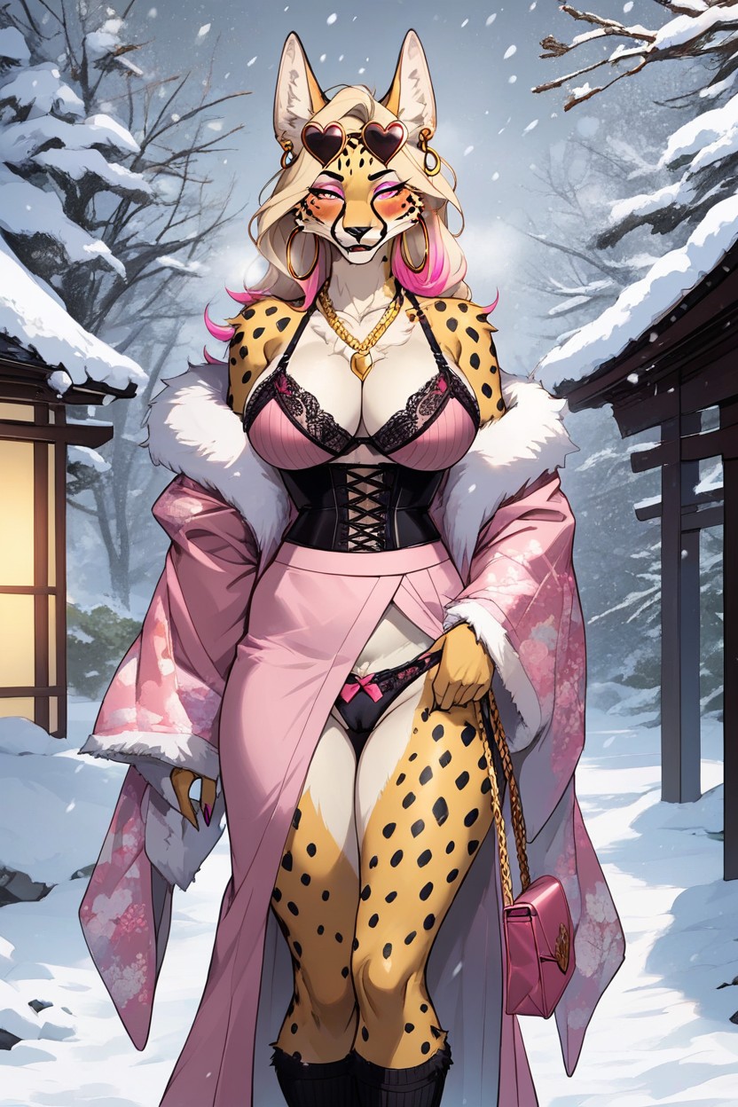 Kimono, Camel Toe, Female Cheetah Furry AI Porn