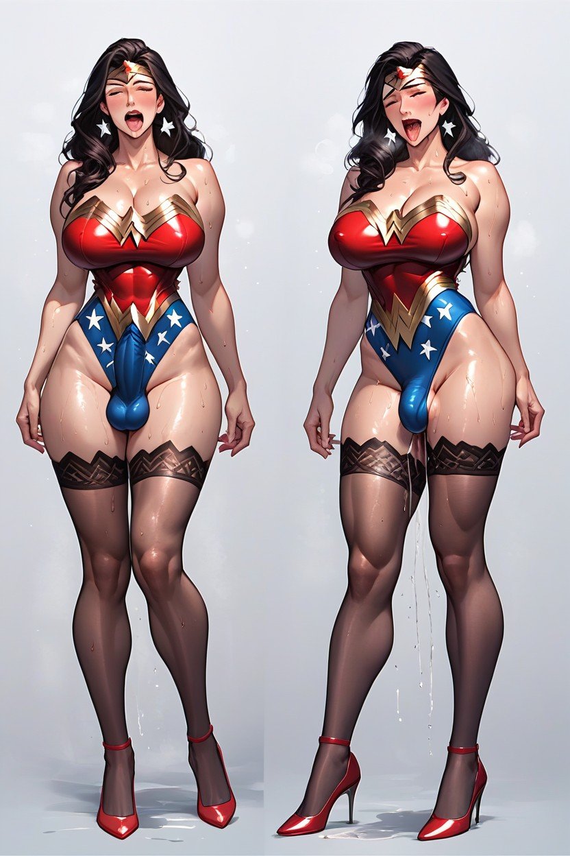 No Muscle, Japanese, Wonder Woman Is A Futanari And Her Cock Is Under Her Tight SuitAIポルノ