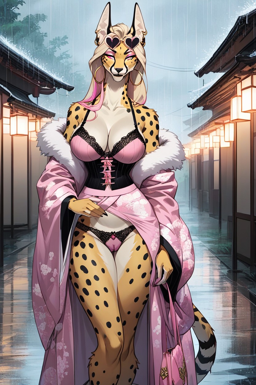 Jackal Ears, Hot Pink Clothing, Large Fluffy Pubic Tuff Furry AI Porn