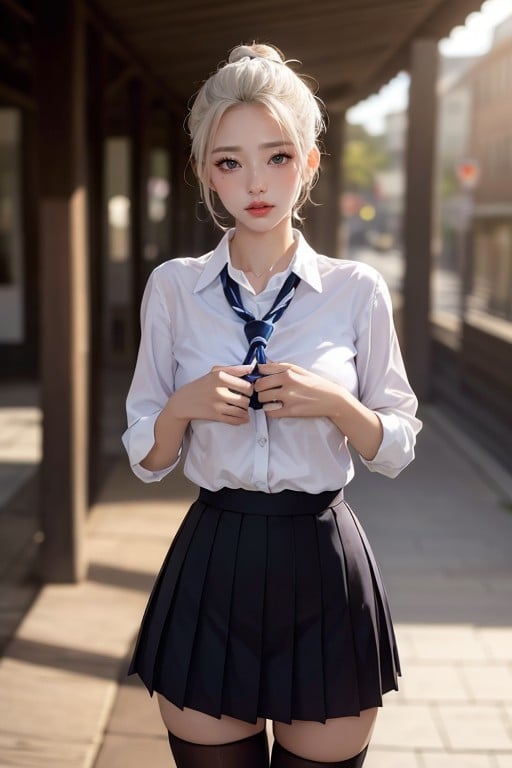 Outfit, 학교 유니폼, 작은 가슴AI 포르노