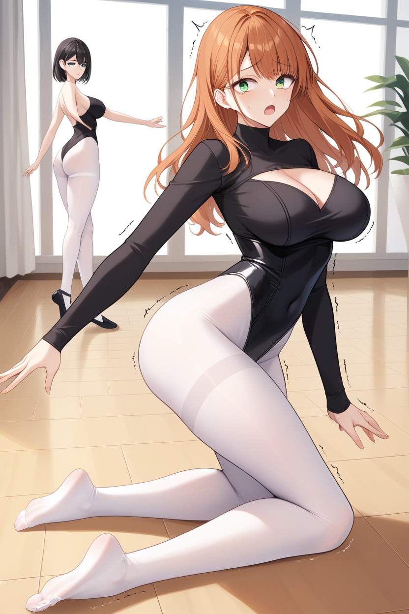 Grabbing Holding Sides In Pain, Fair Skin, Opaque White Pantyhose Hentai AI Porn